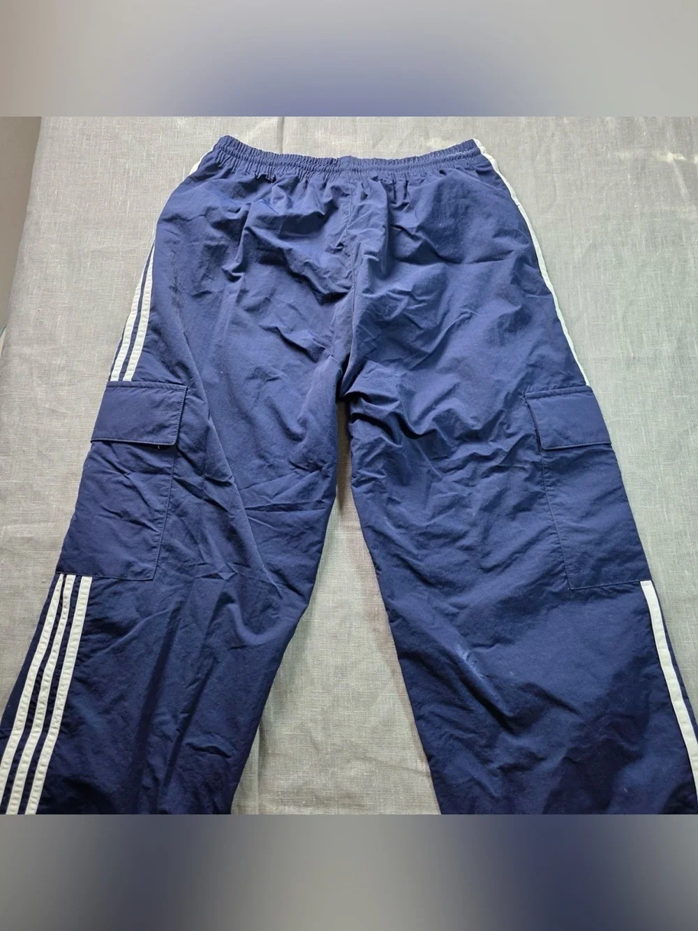 Adidas Originals Nylon Cargo Track Pants Navy Blue 3-Stripe Trefoil Mesh Men's M